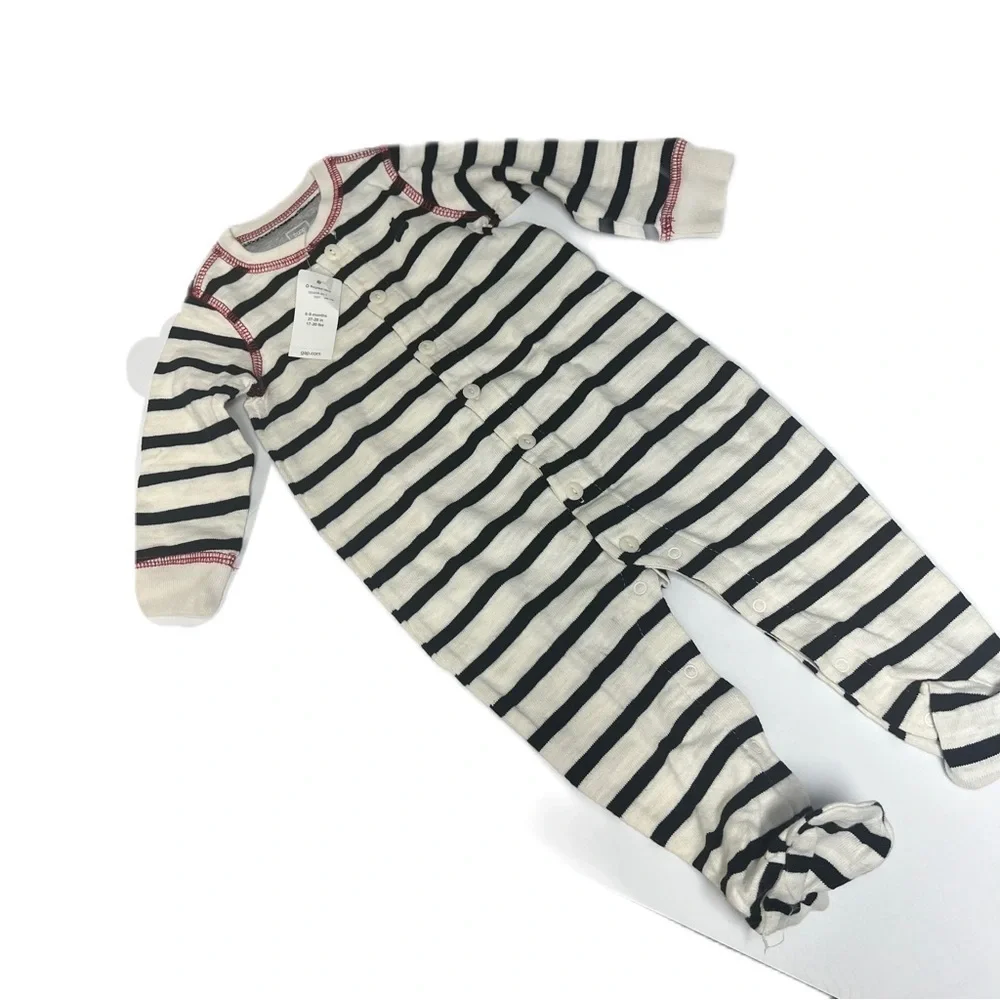 Baby Gap Navy & White Striped NWT 6-9 M red trim valentine back one piece